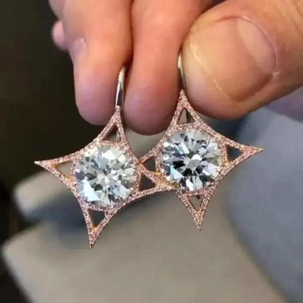 ✨Luxury Diamond CZ Dangle Rose Gold Plated Earrings for Women, UNVN12475